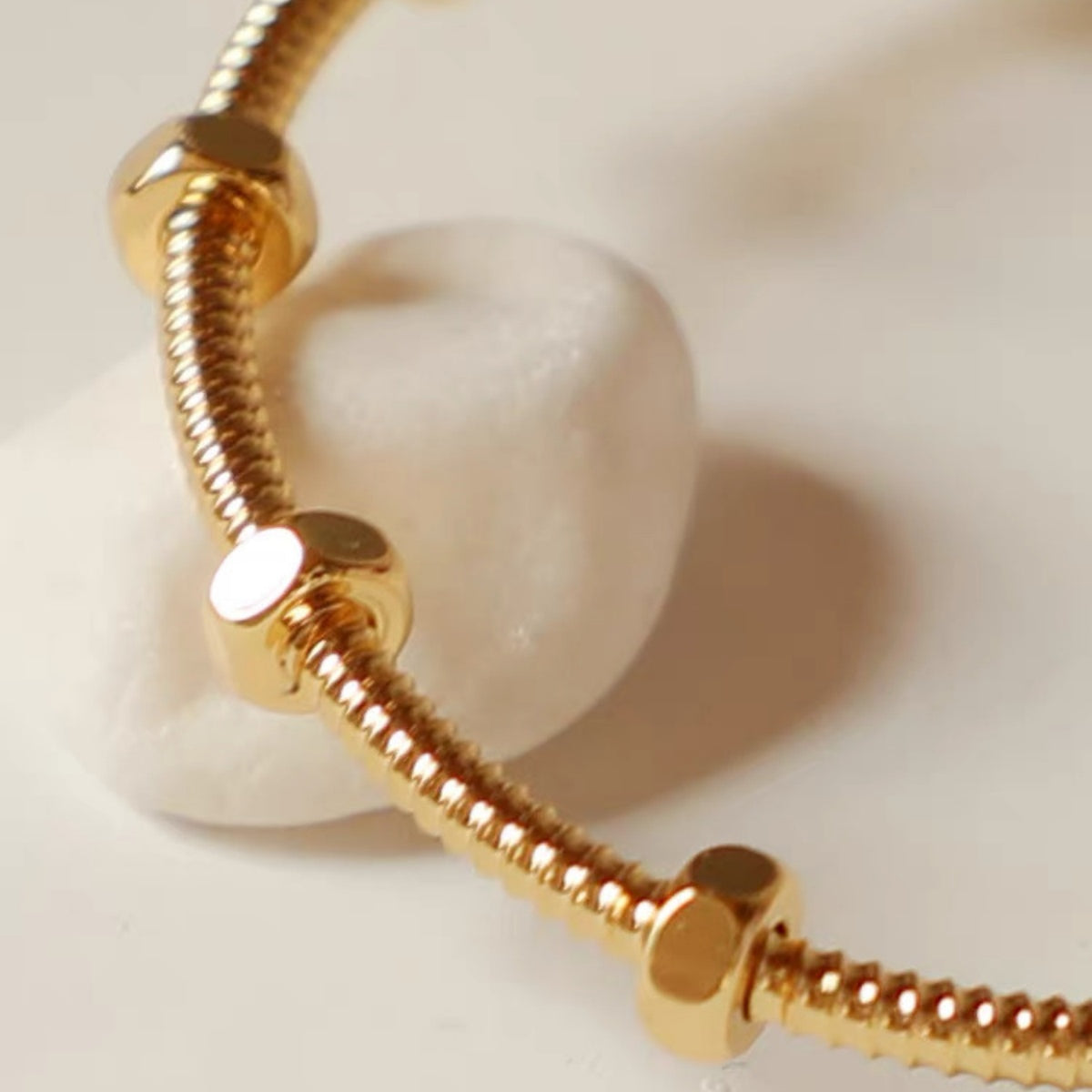 14K Gold Screw Texture Open Cuff Bracelet