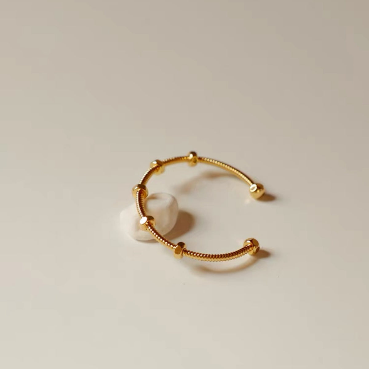 14K Gold Screw Texture Open Cuff Bracelet