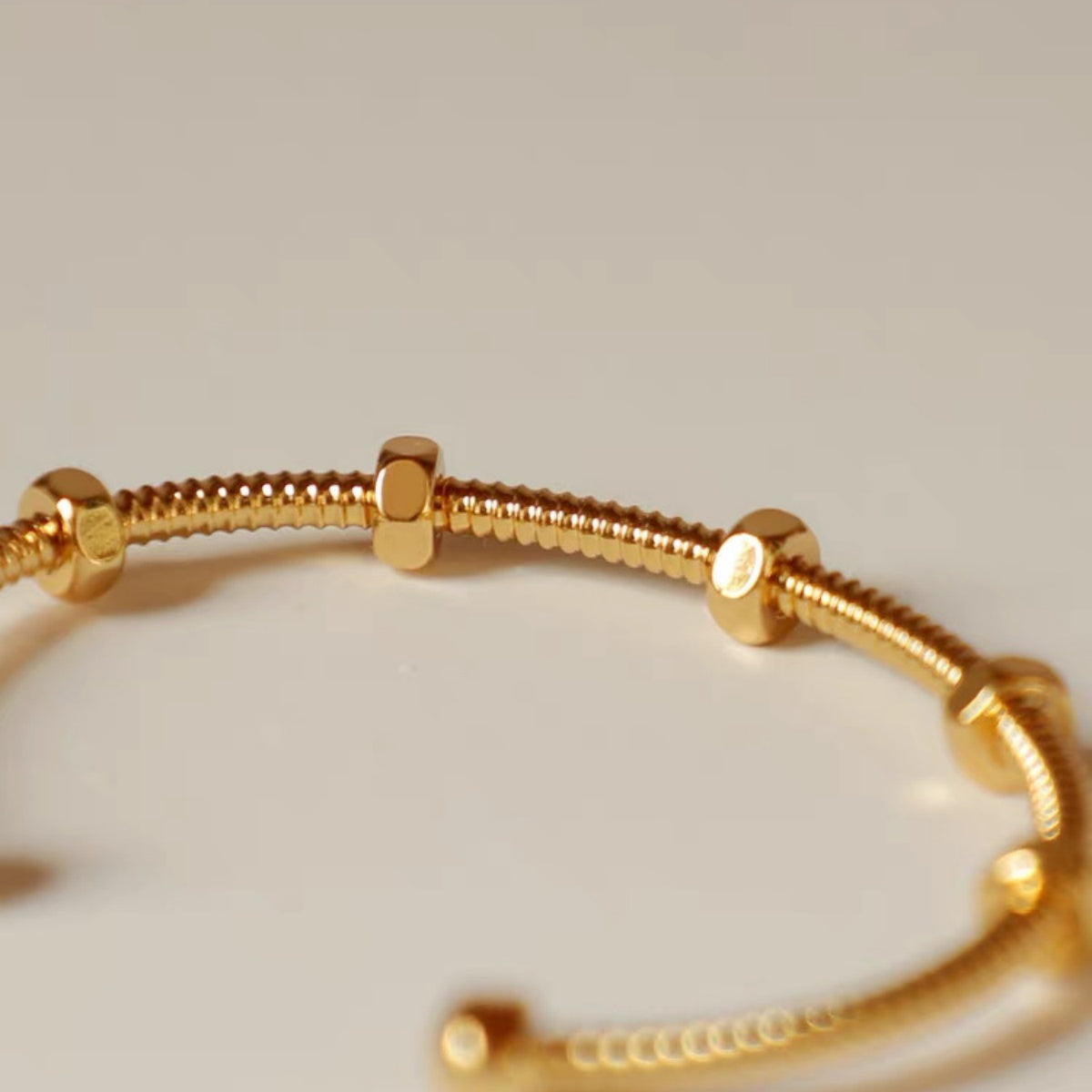 14K Gold Screw Texture Open Cuff Bracelet