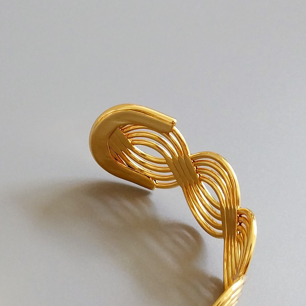 14K Gold Wave Cuff Bracelet — Sculptural Open Bangle Bracelet