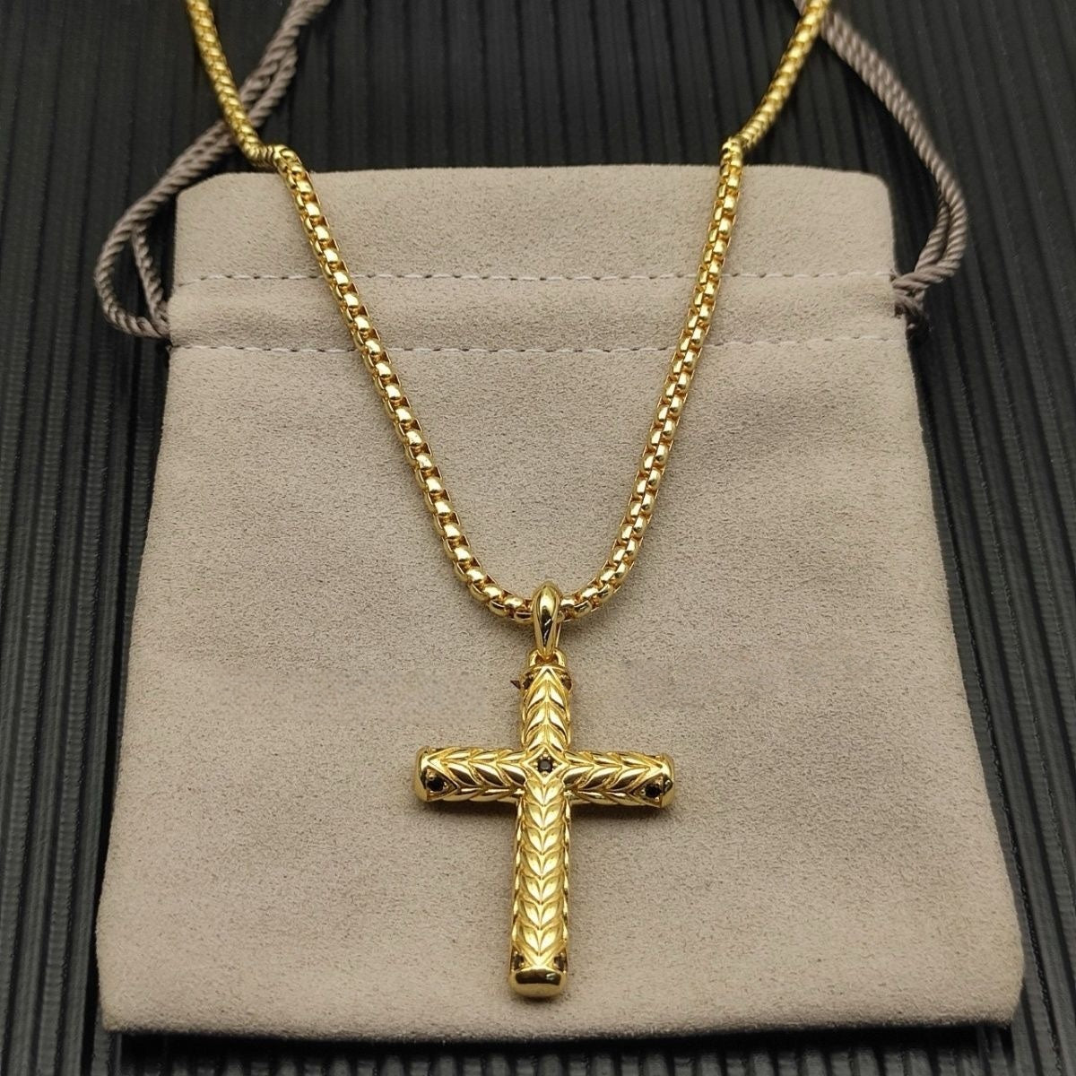14K Gold Wheat Cross Pendant Necklace