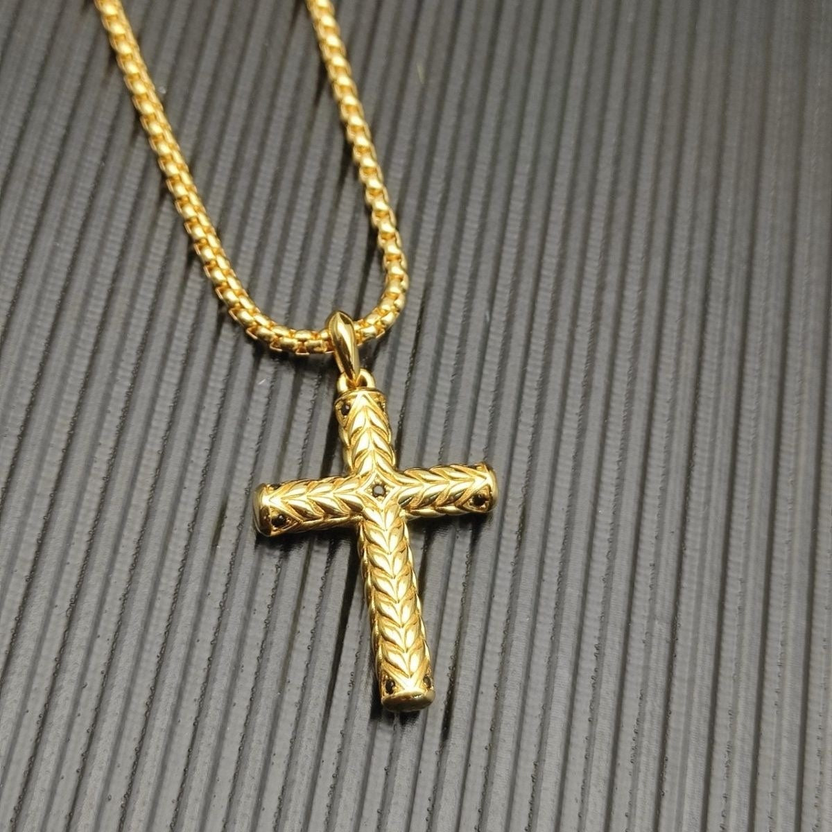 14K Gold Wheat Cross Pendant Necklace