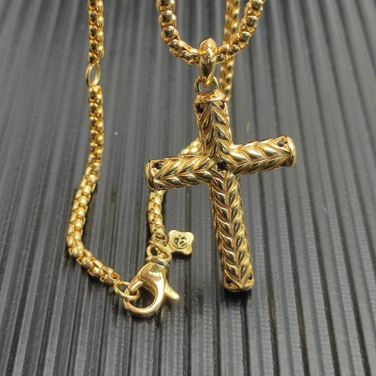 14K Gold Wheat Cross Pendant Necklace