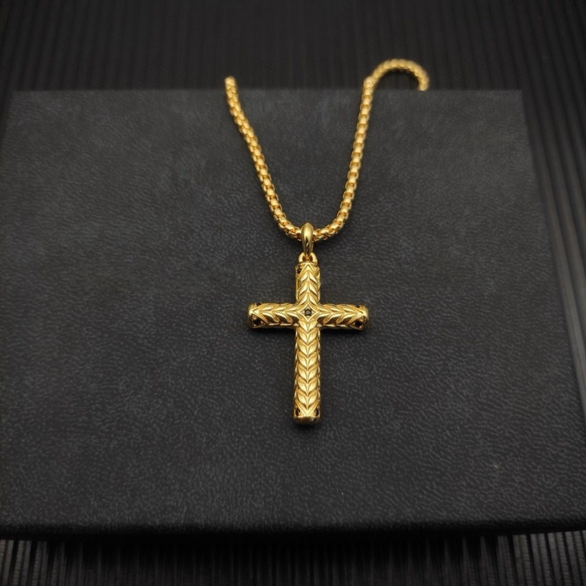 14K Gold Wheat Cross Pendant Necklace