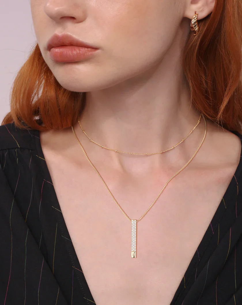 14K Gold CZ Bar Necklace