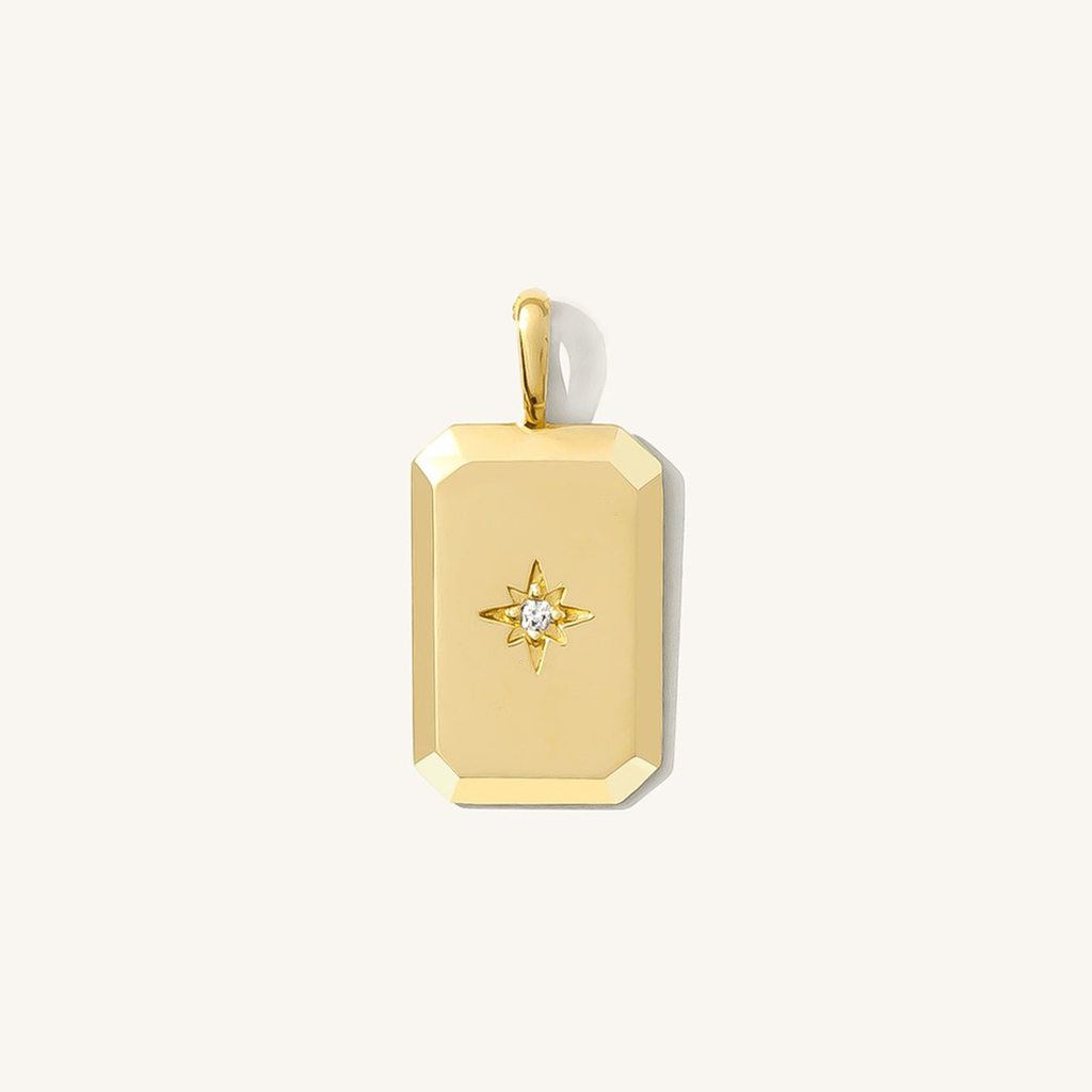 Rectangle Starburst Charm - 14k Solid Gold