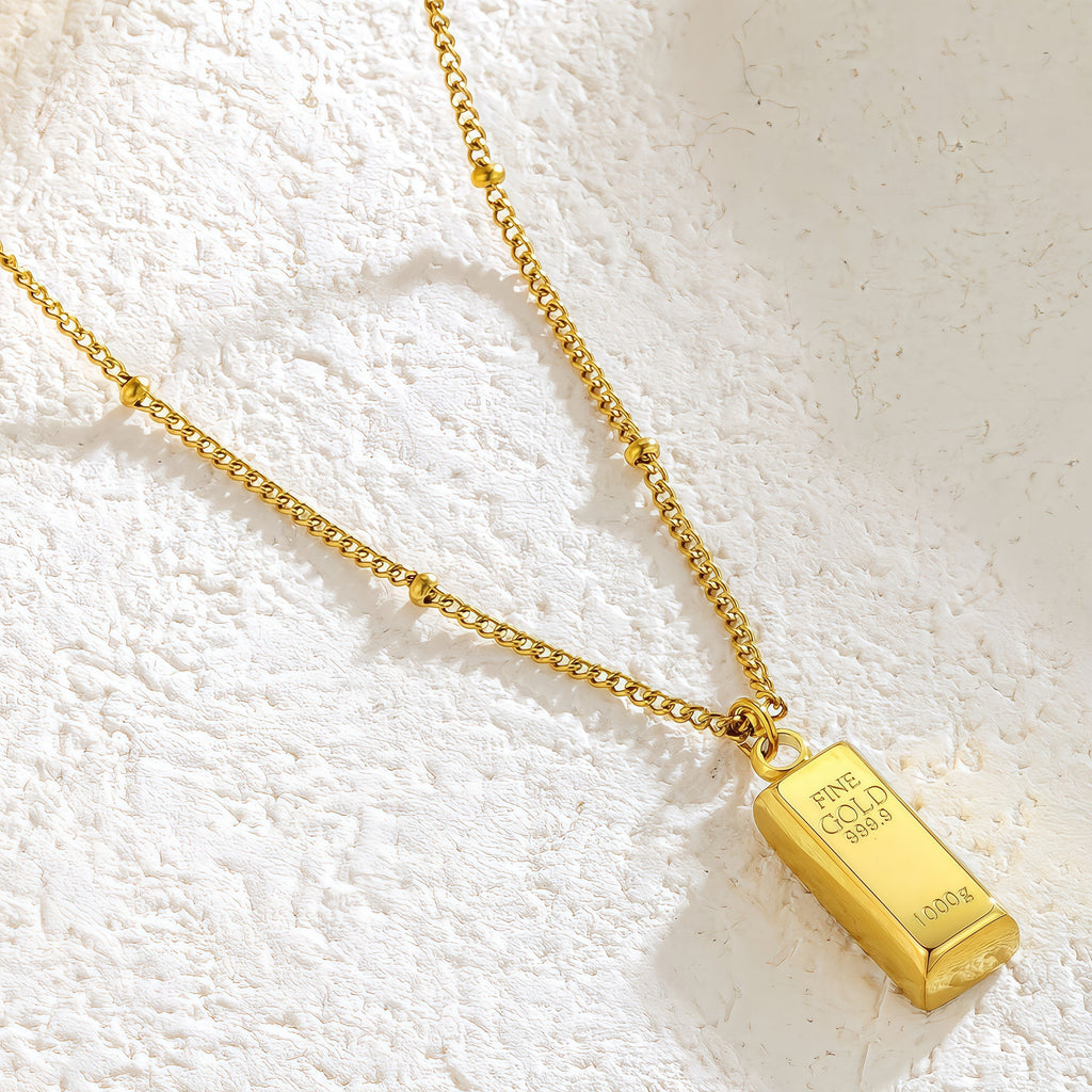 14K Gold Bar Pendant Necklace