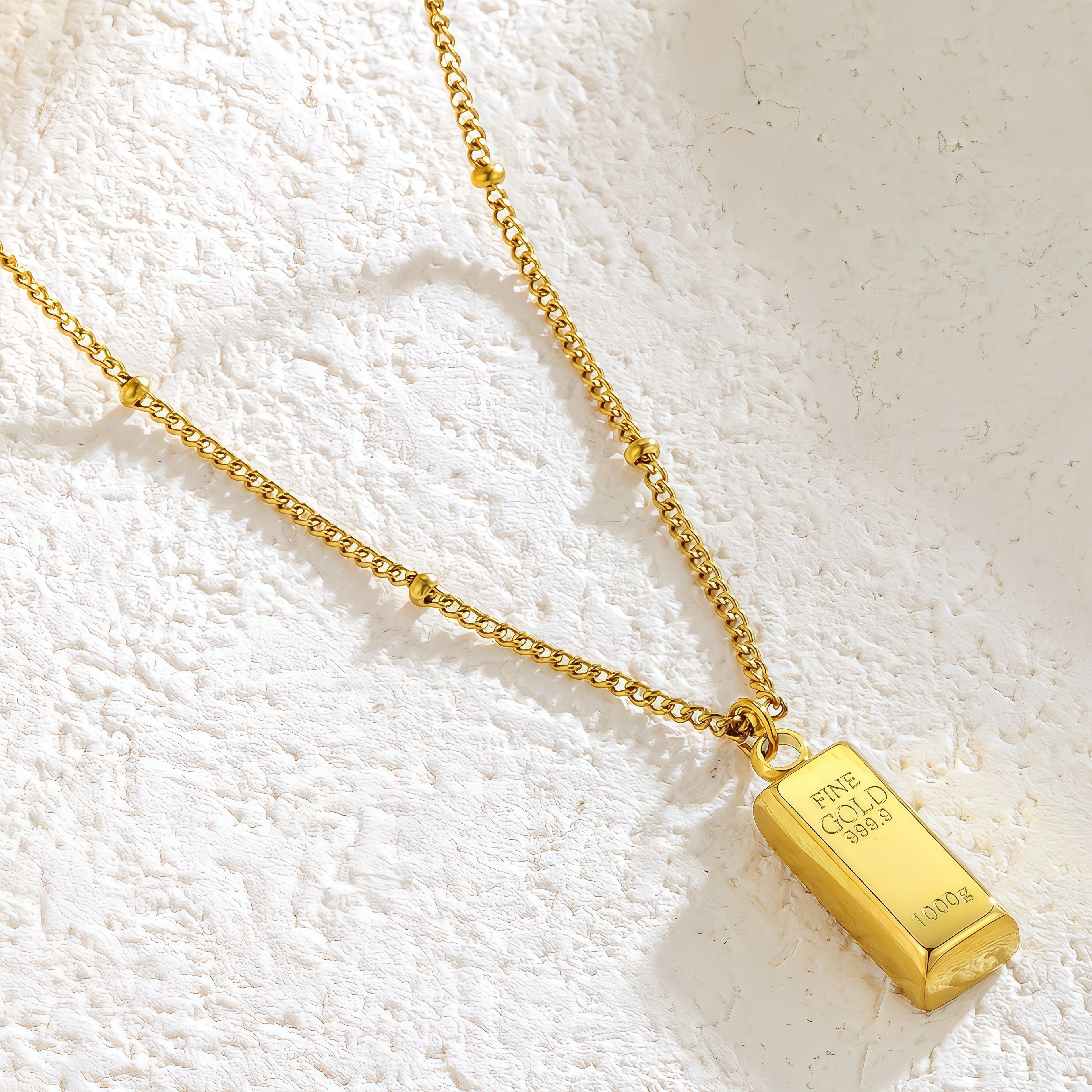14K Gold Bar Pendant Necklace