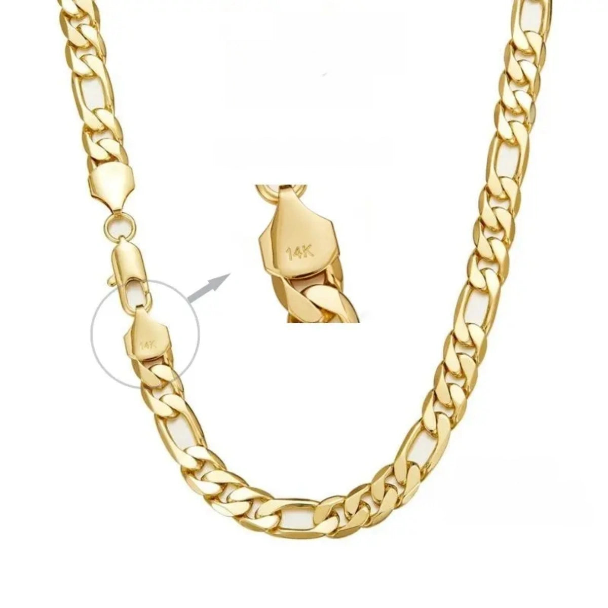 14K Gold Figaro Chain Necklace – Italian Style Unisex Chain 2mm–10mm