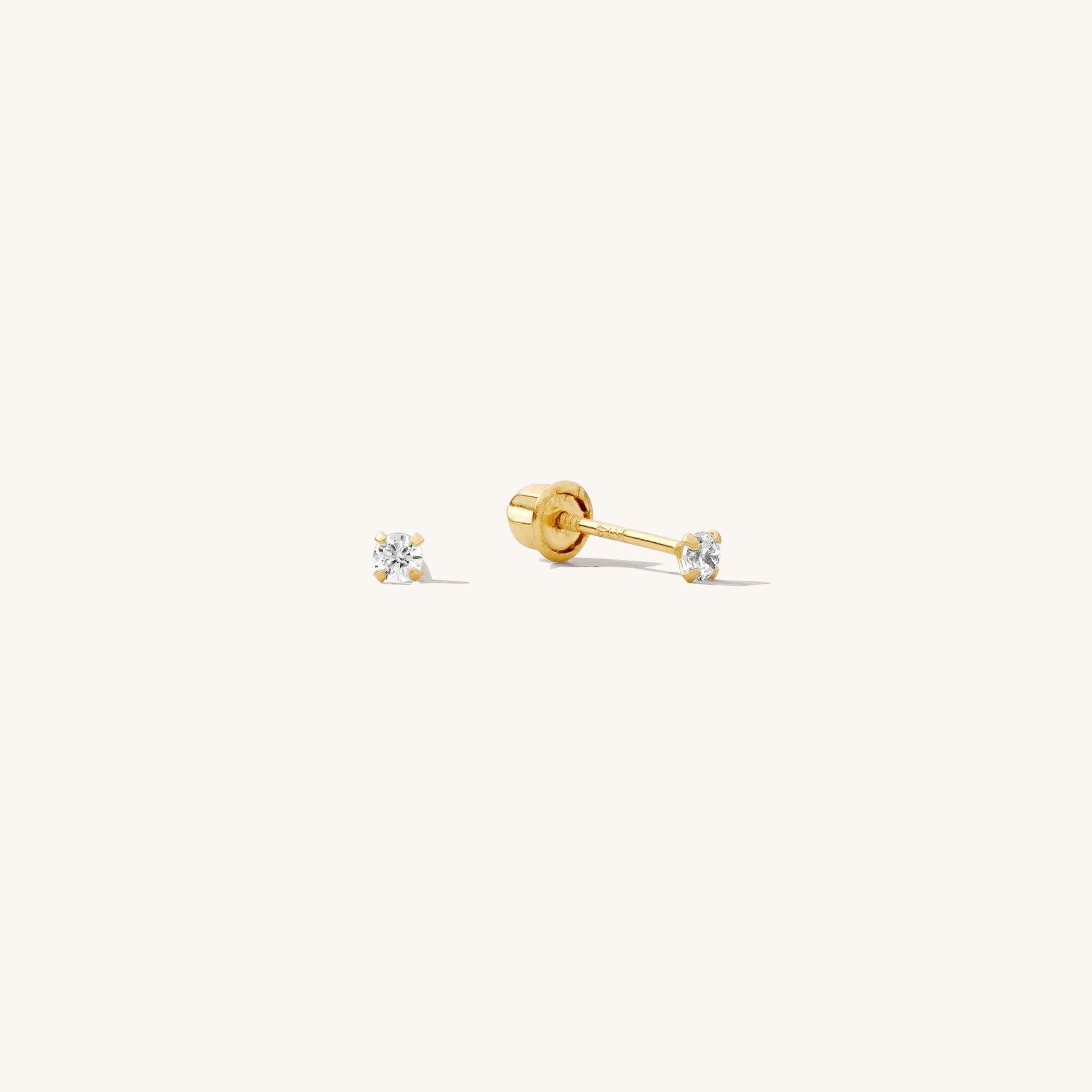 Tiny CZ Screwback Stud Earrings - 14k Solid Gold