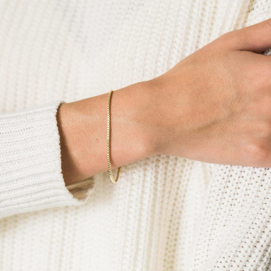 14K Gold Box Chain Bracelet