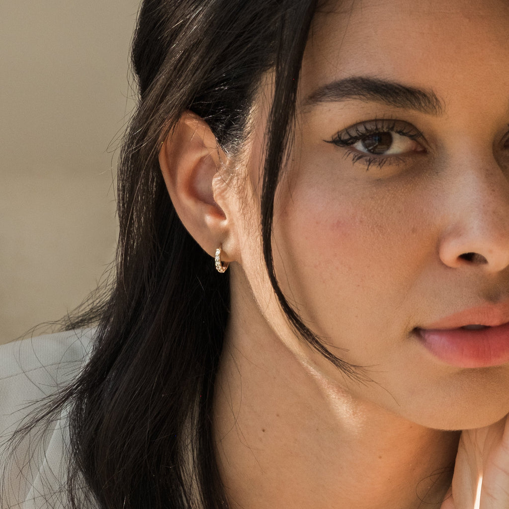 Classic CZ Huggie Hoop Earrings - 14k Solid Gold