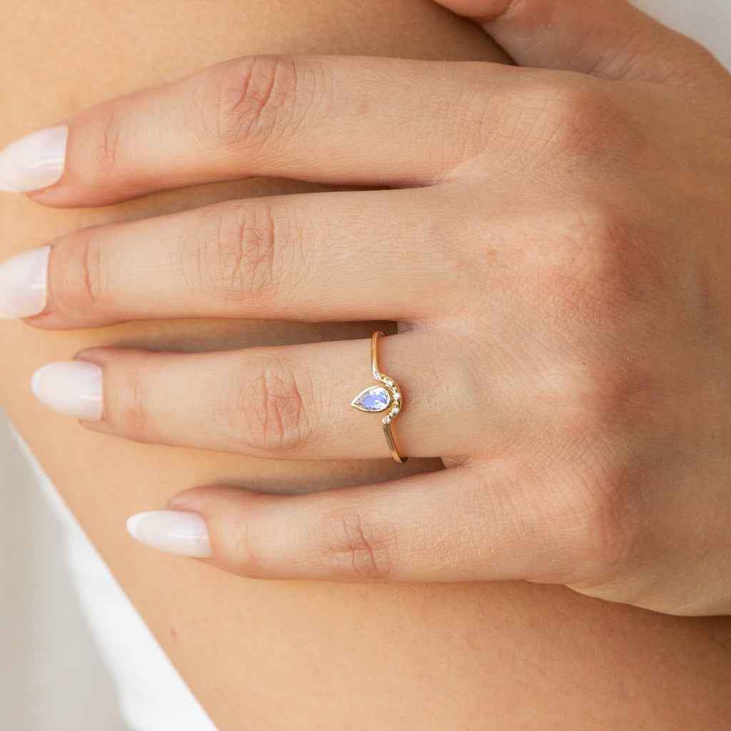 Teardrop Moonstone & Diamond Ring