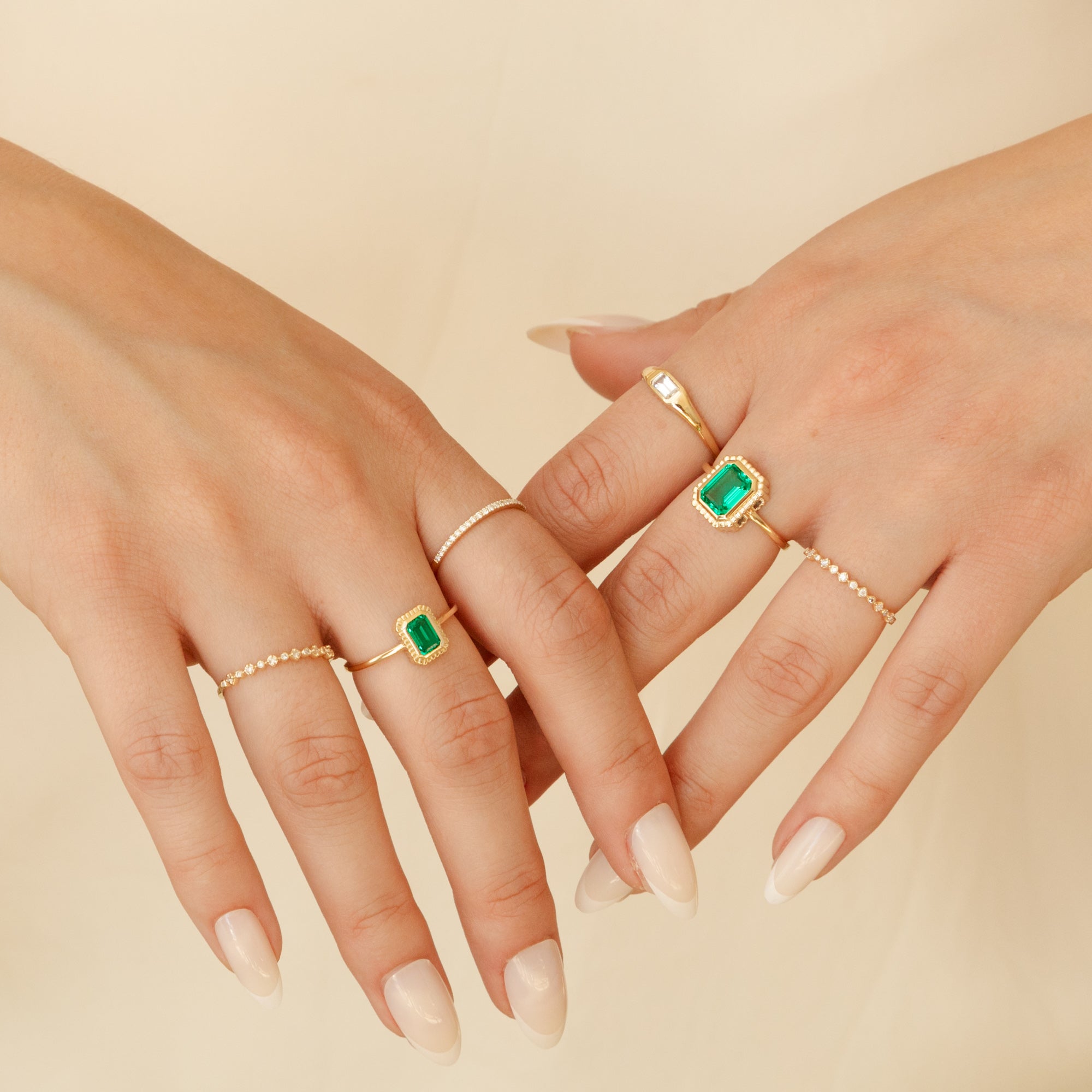 Dainty Ribbed Emerald Ring