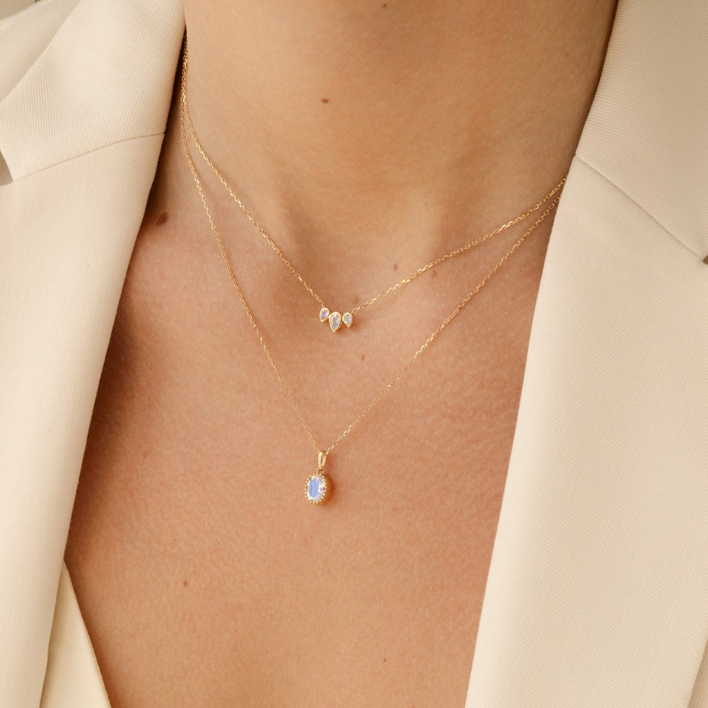 Triple Teardrop Moonstone Necklace