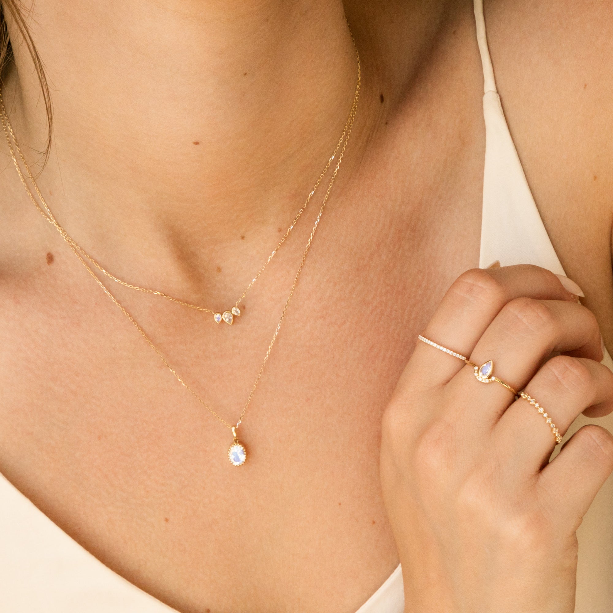 Teardrop Moonstone & Diamond Ring