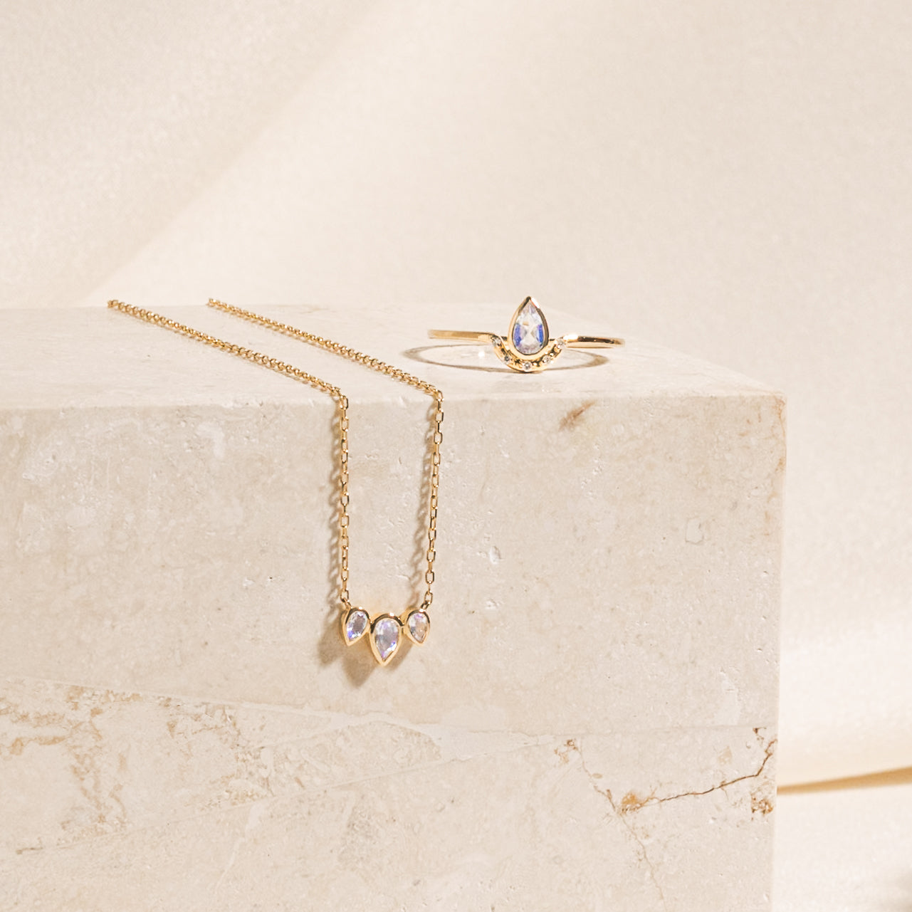 Teardrop Moonstone & Diamond Ring