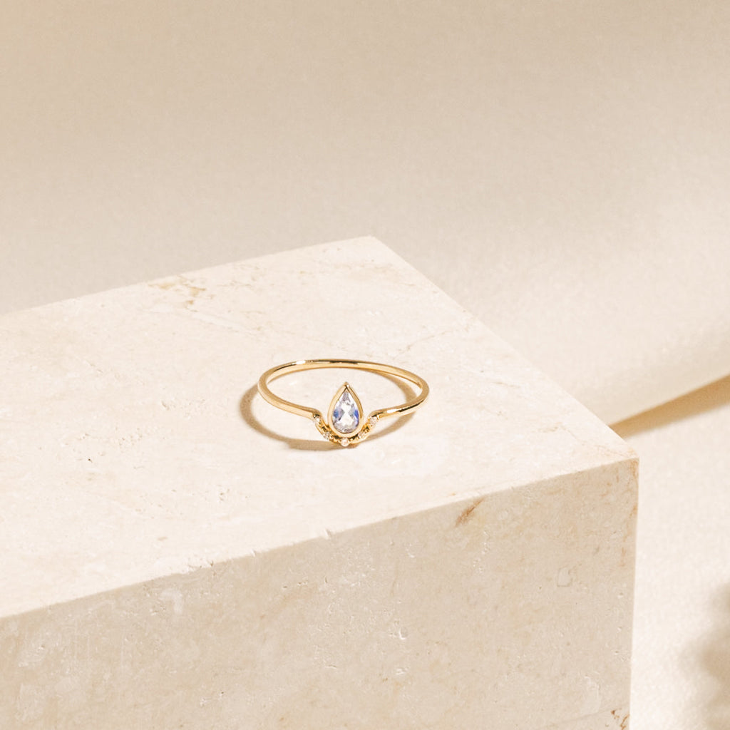 Teardrop Moonstone & Diamond Ring