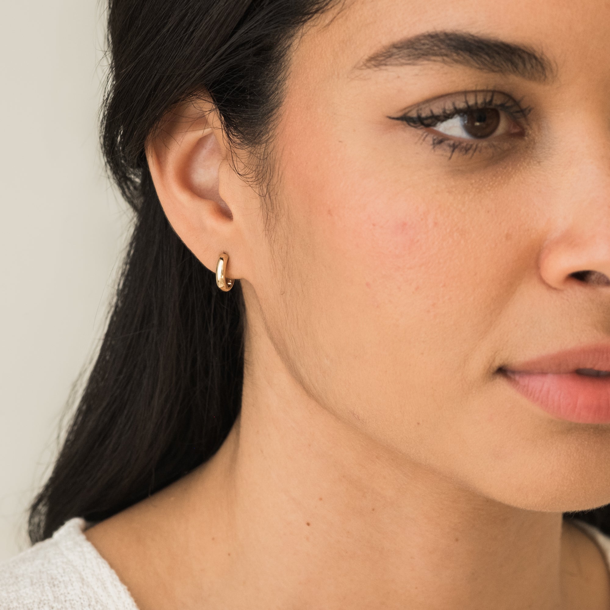 Thick Huggie Hoop Earrings - 14k Solid Gold