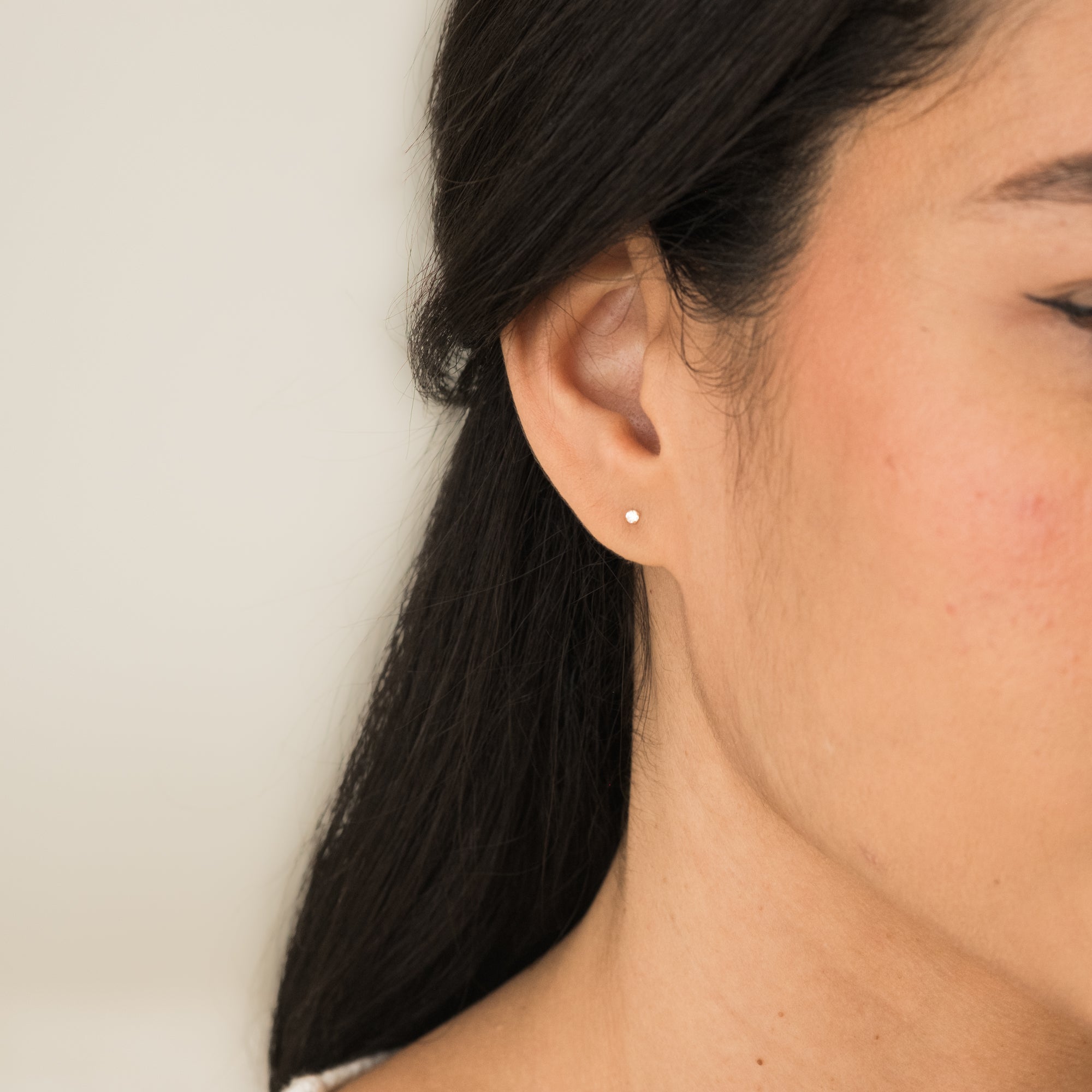 Tiny CZ Screwback Stud Earrings - 14k Solid Gold