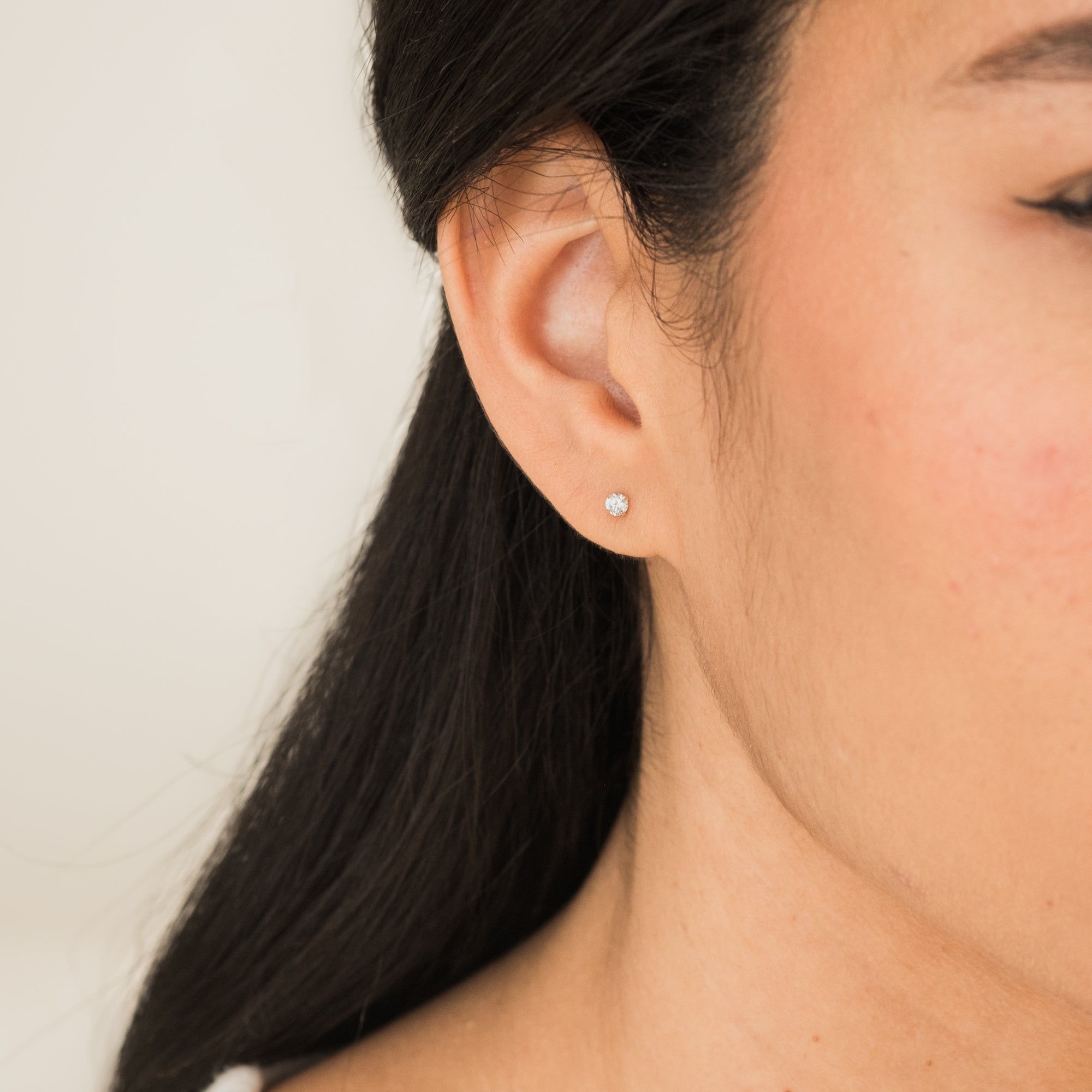 Tiny CZ Screwback Stud Earrings - 14k Solid Gold