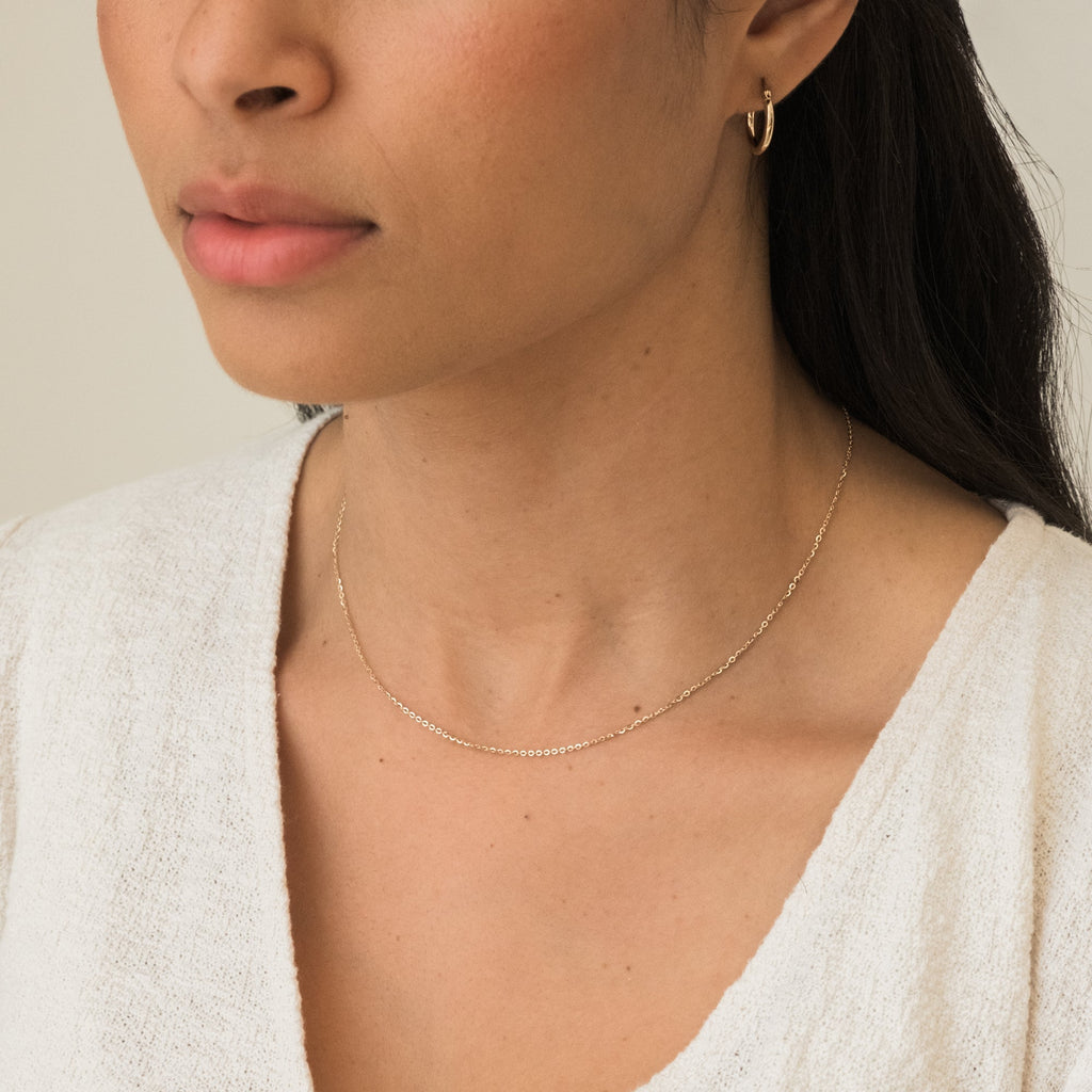 Dainty Cable Chain Necklace - 14k Solid Gold
