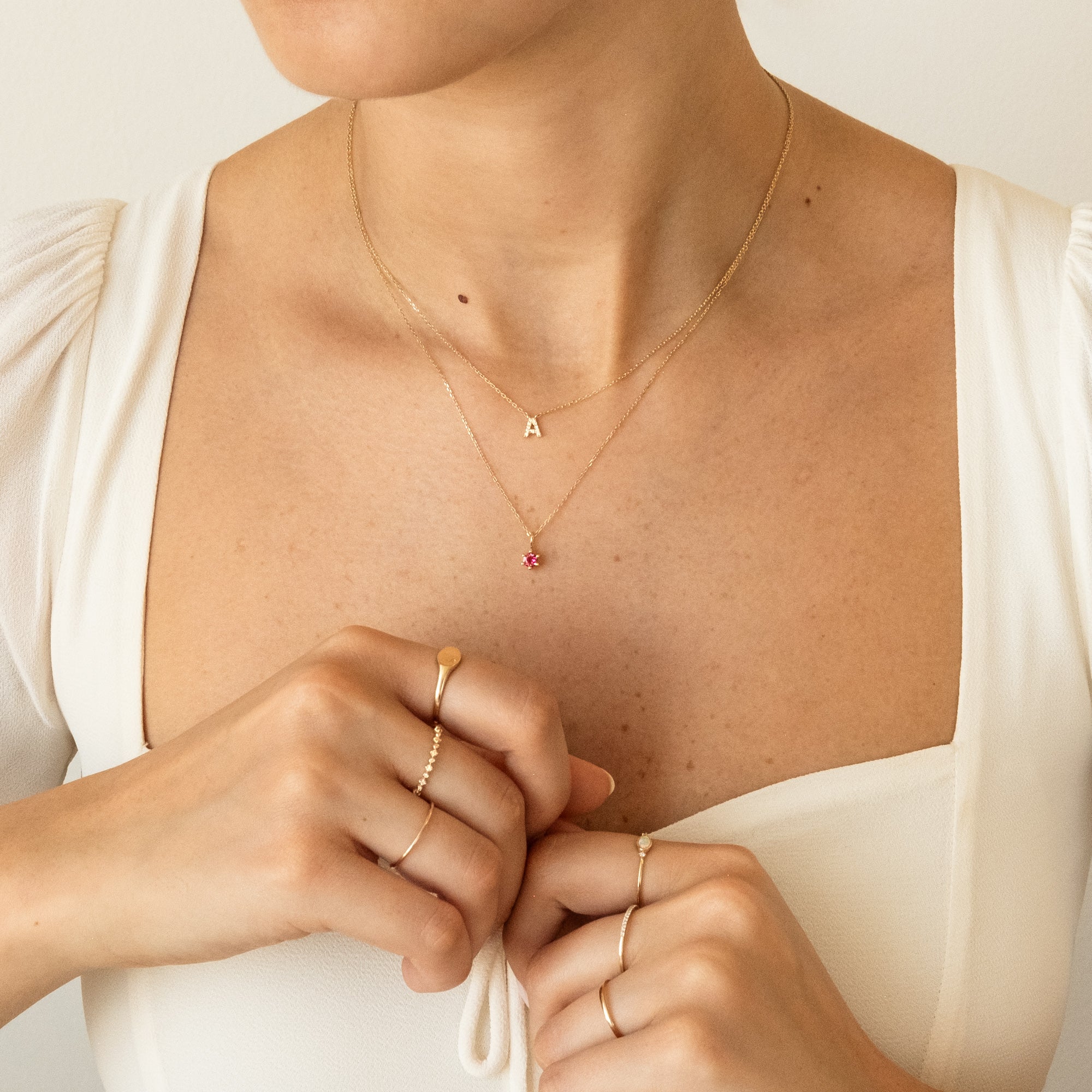 14k Birthstone Charm Necklace