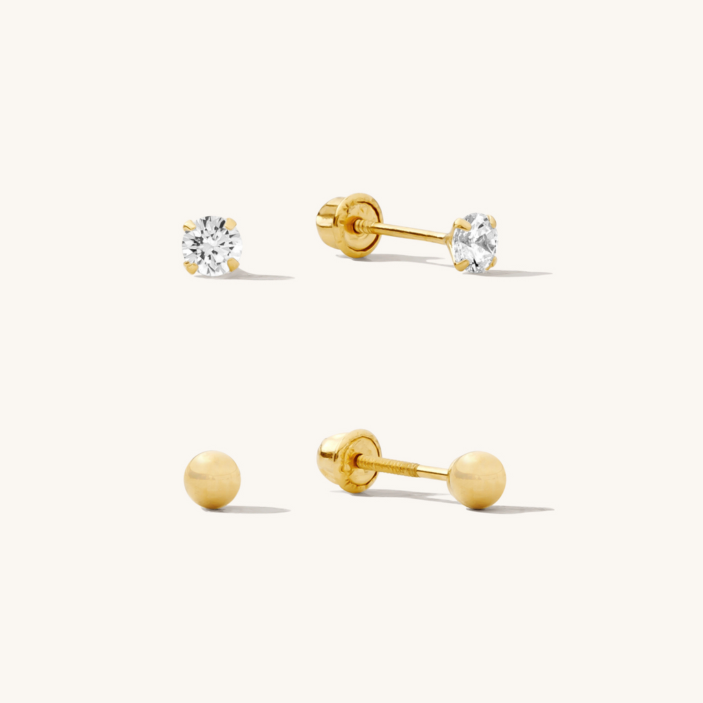 Dainty Screwback Studs Set - 14k