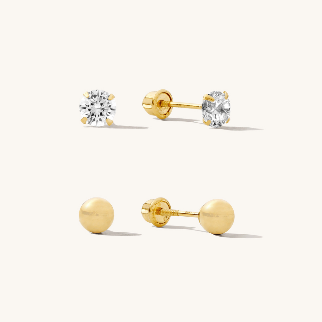 Dainty Screwback Studs Set - 14k