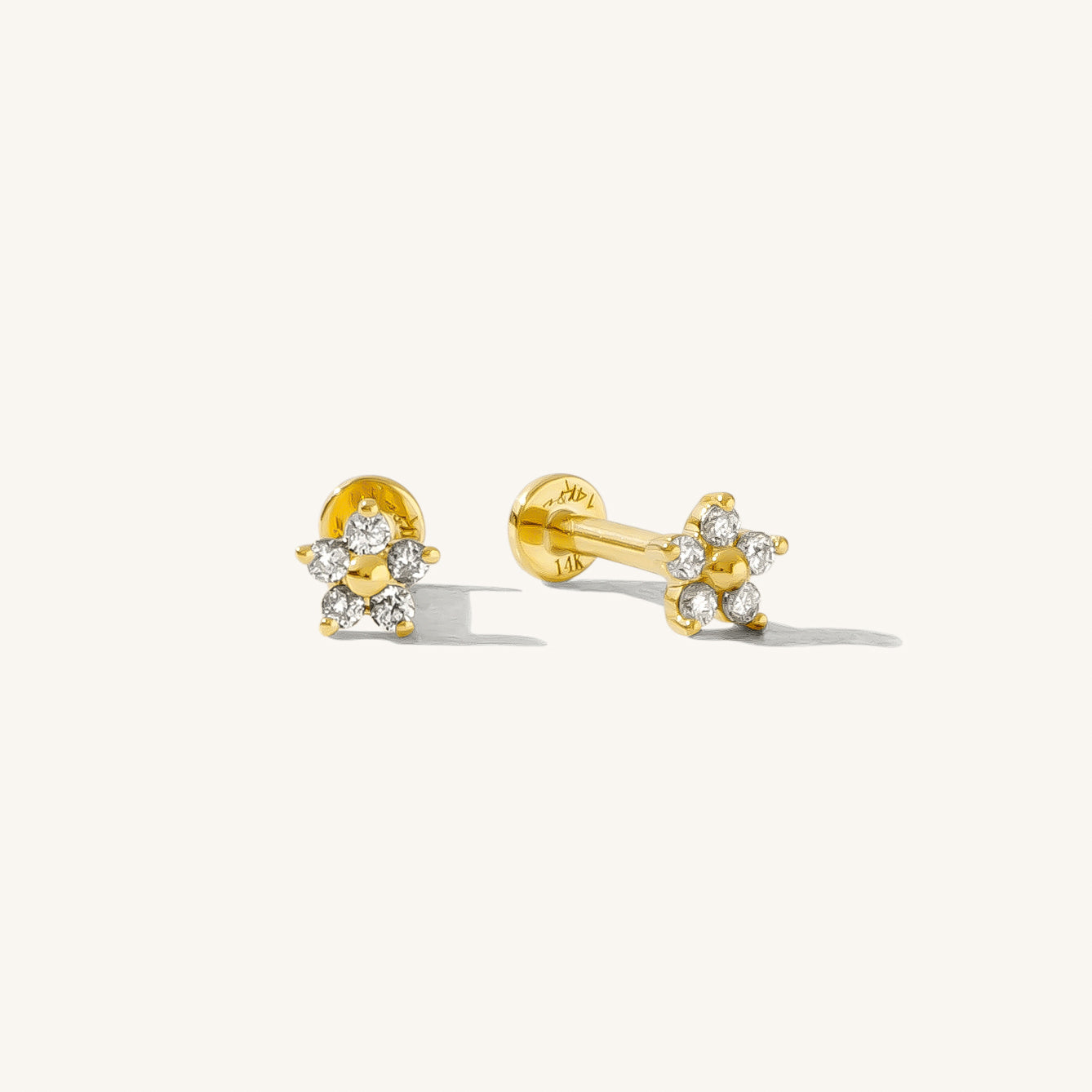 Diamond Flower Flat Back Stud Earring