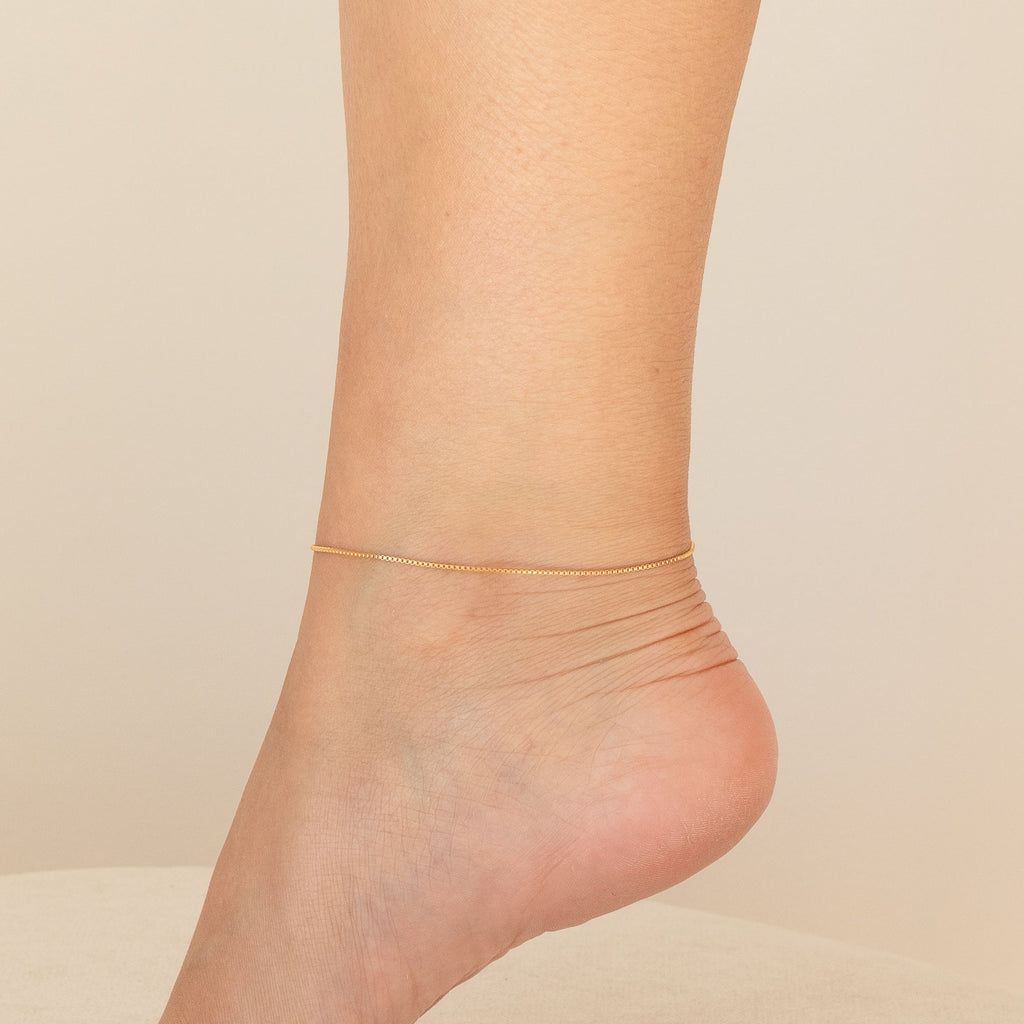 14K Gold Thin Box Chain Anklet