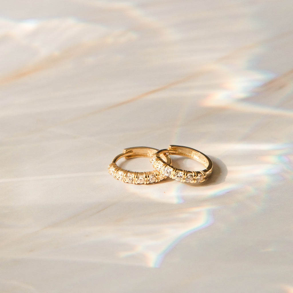 Classic CZ Huggie Hoop Earrings - 14k Solid Gold