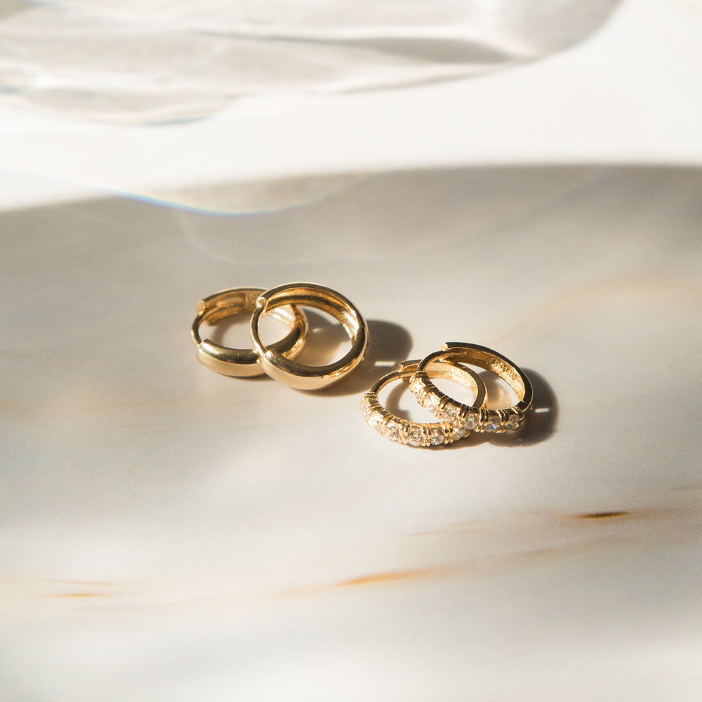 Classic CZ Huggie Hoop Earrings - 14k Solid Gold