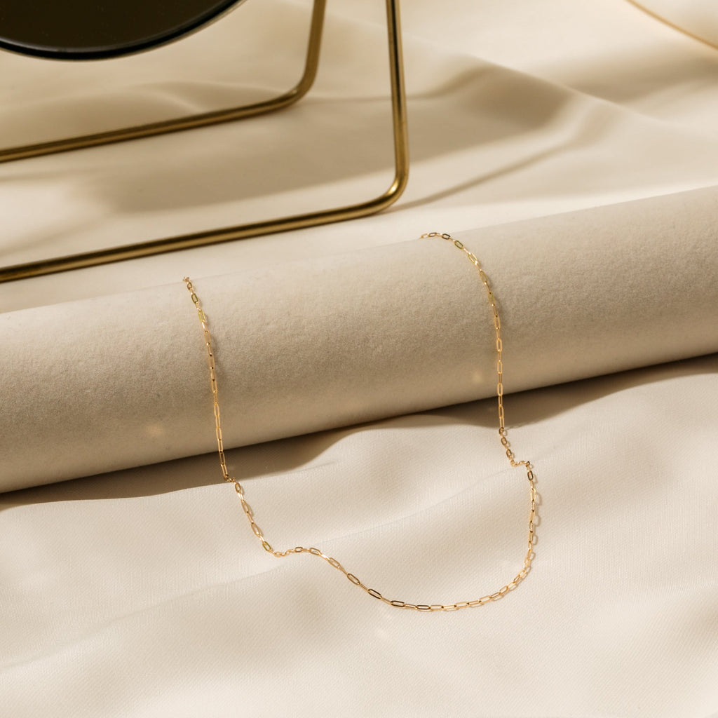 Dainty Paperclip Chain Necklace - 14k Solid Gold