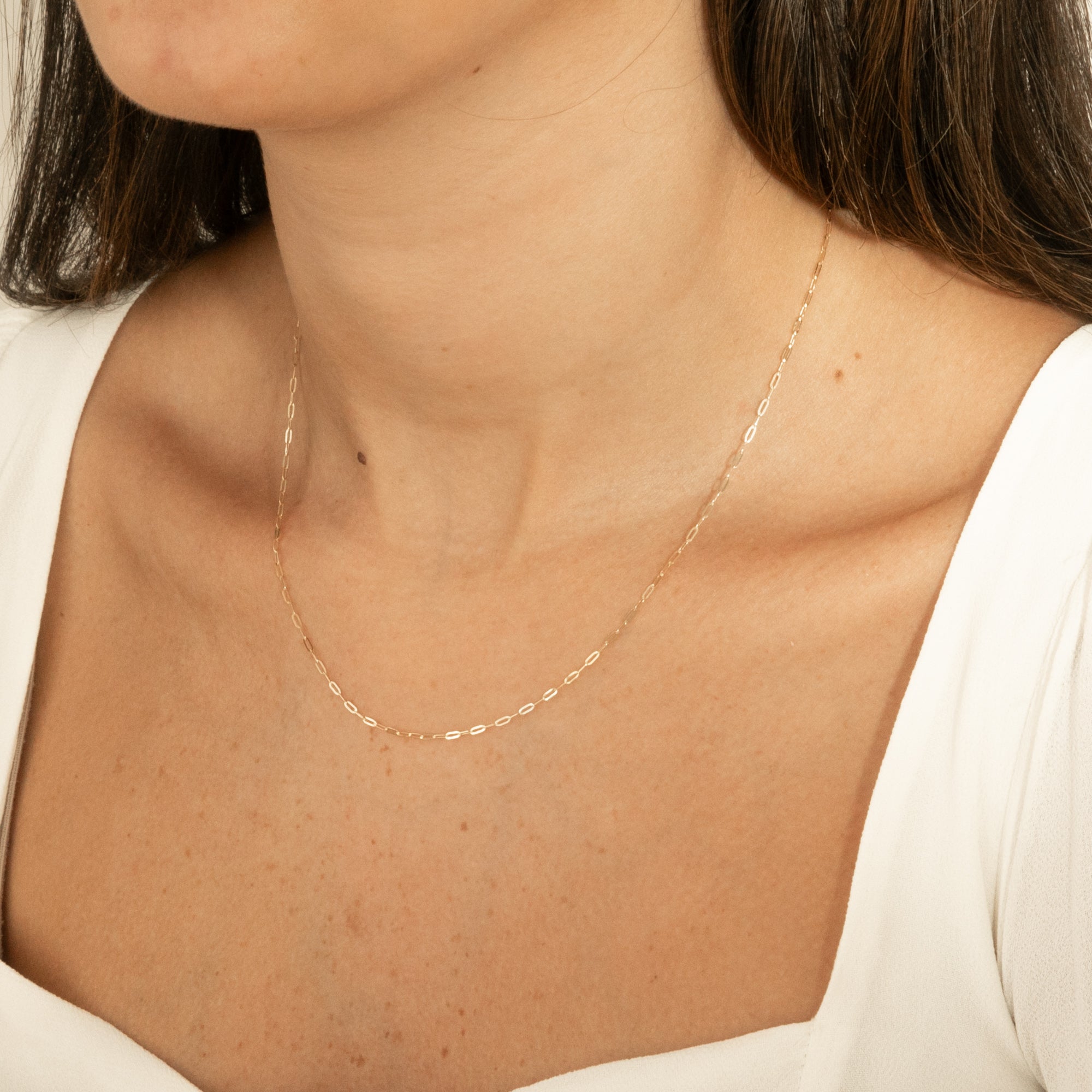 14K Gold Dainty Paperclip Chain Necklace