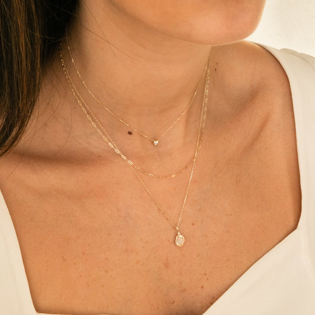 Dainty Paperclip Chain Necklace - 14k Solid Gold