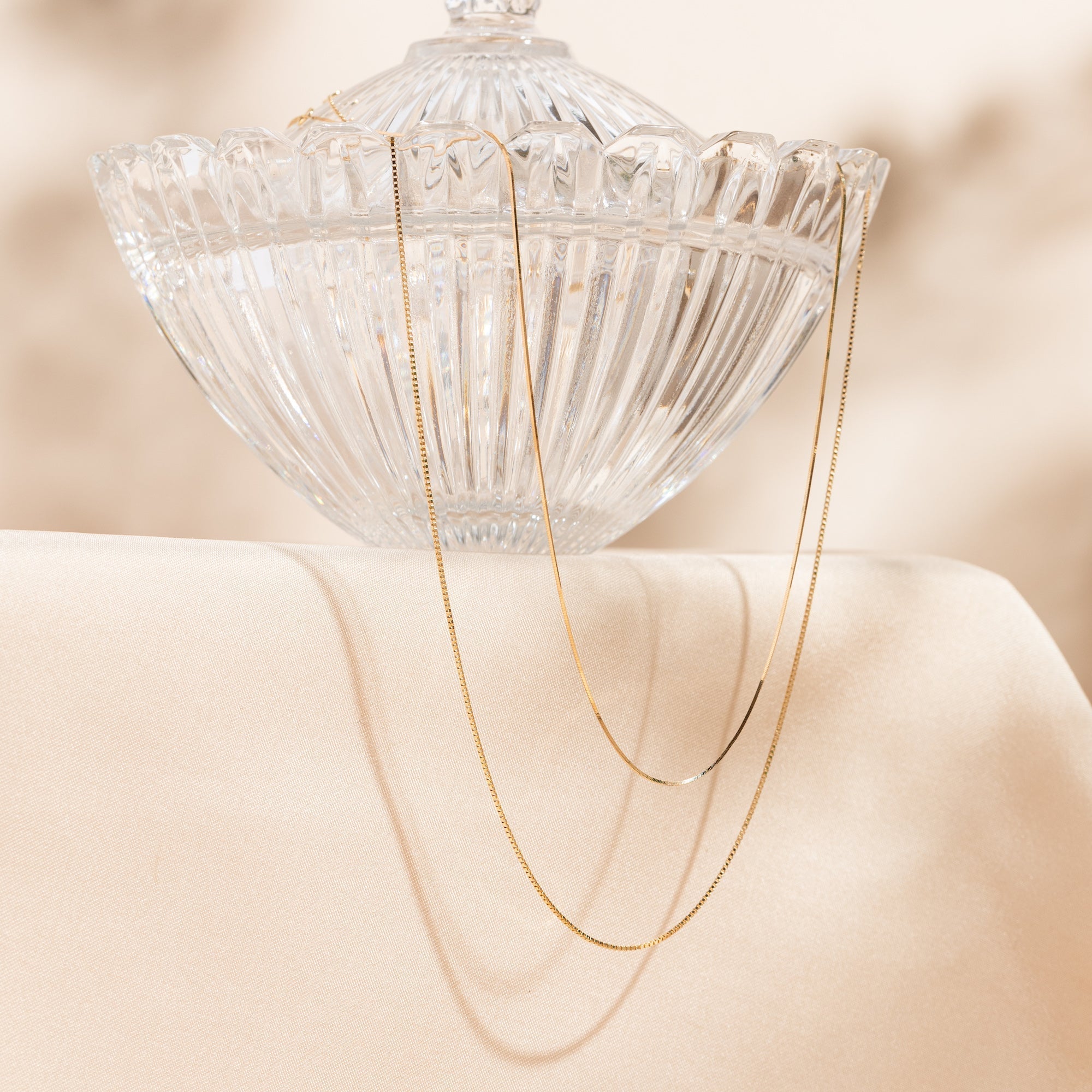 Thin Box Chain Necklace - 14k Solid Gold