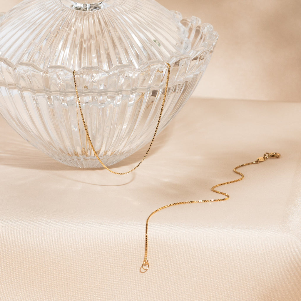 Thin Box Chain Necklace - 14k Solid Gold