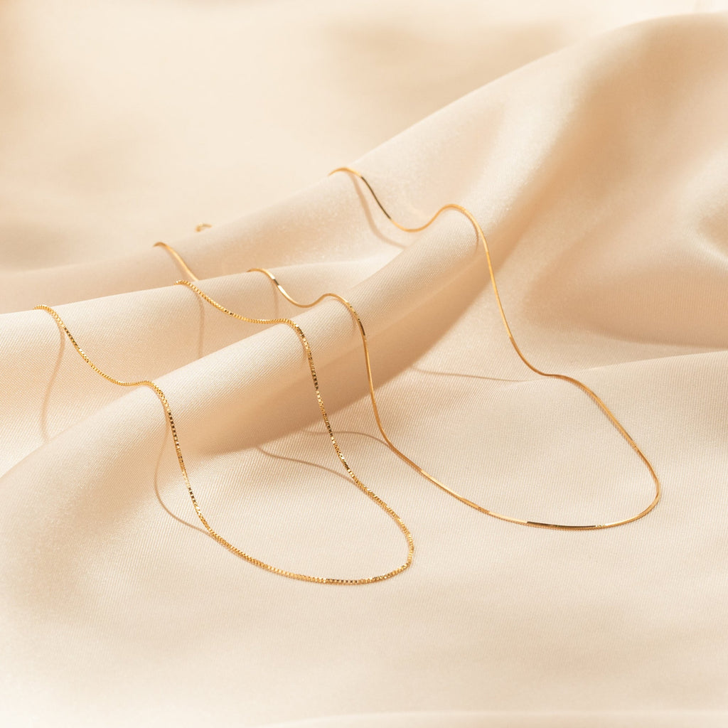 Thin Box Chain Necklace - 14k Solid Gold