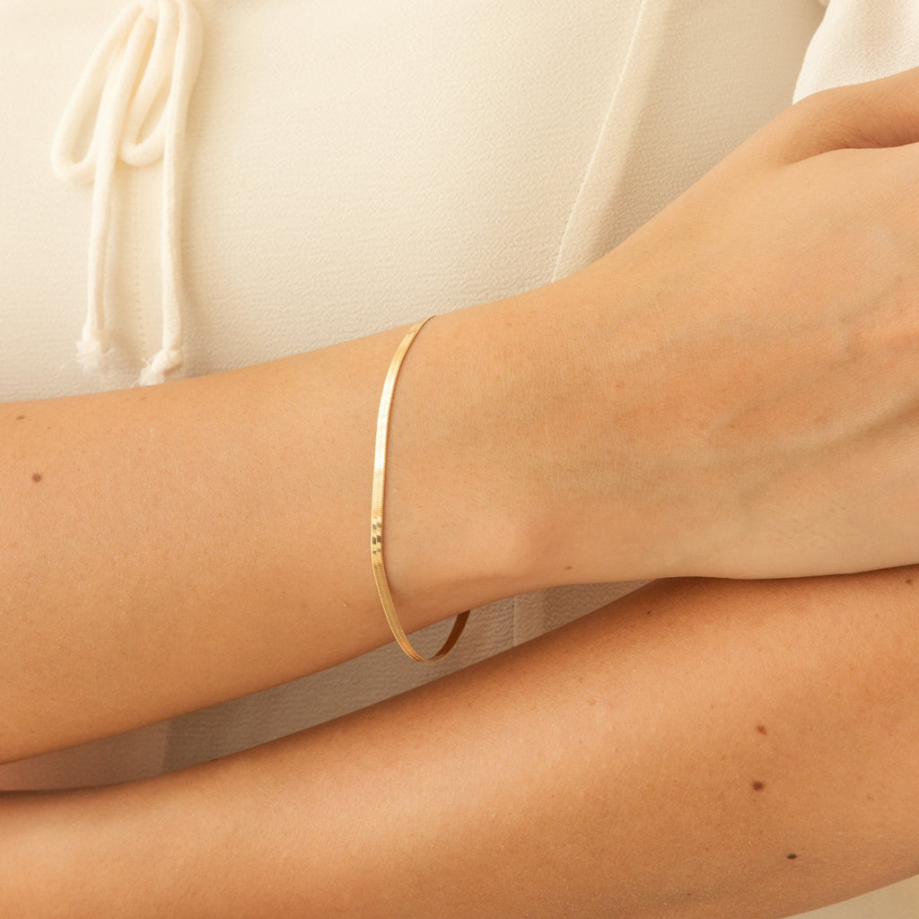 Herringbone Bracelet - 14k Solid Gold