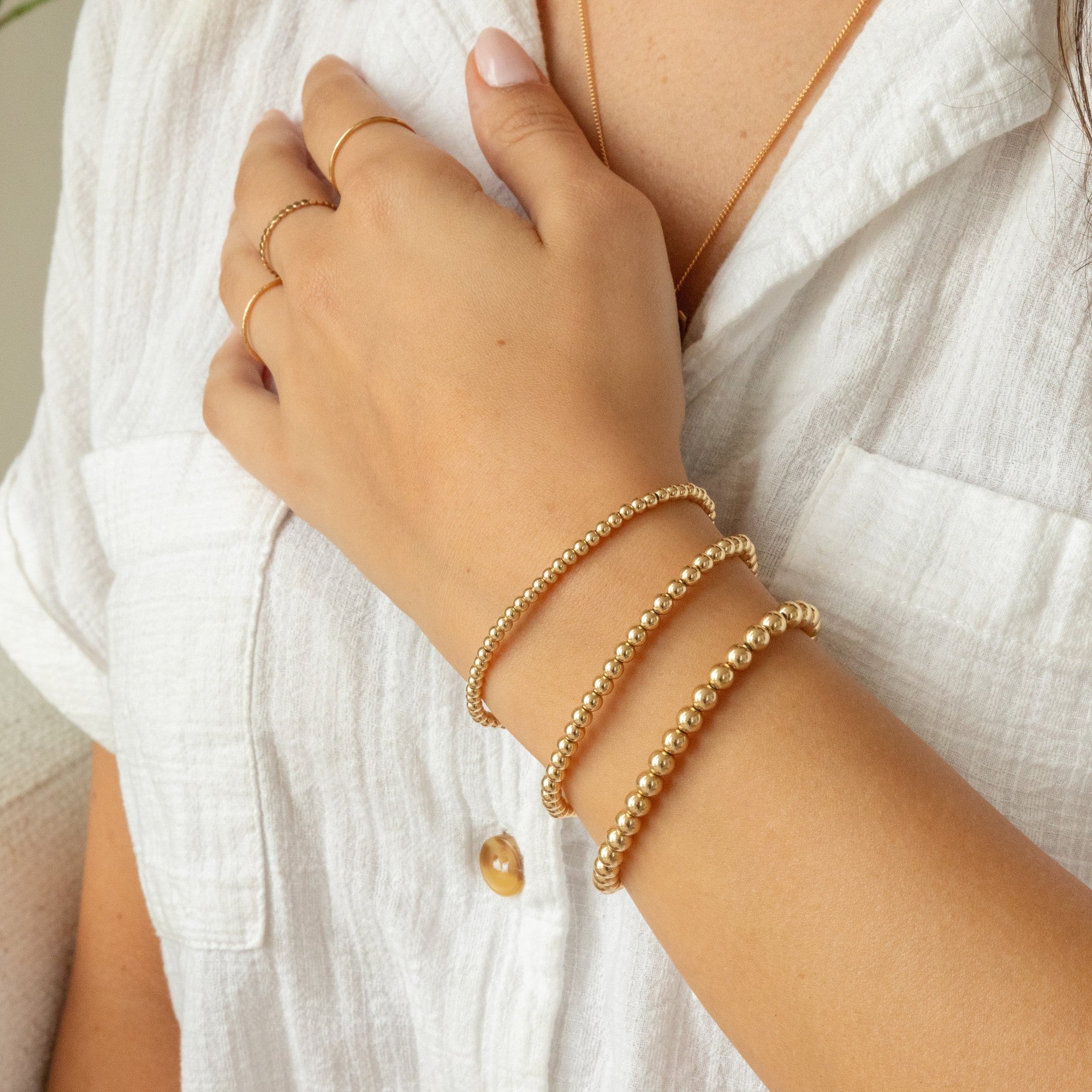 14K Gold Stretch Bead Bracelet Set
