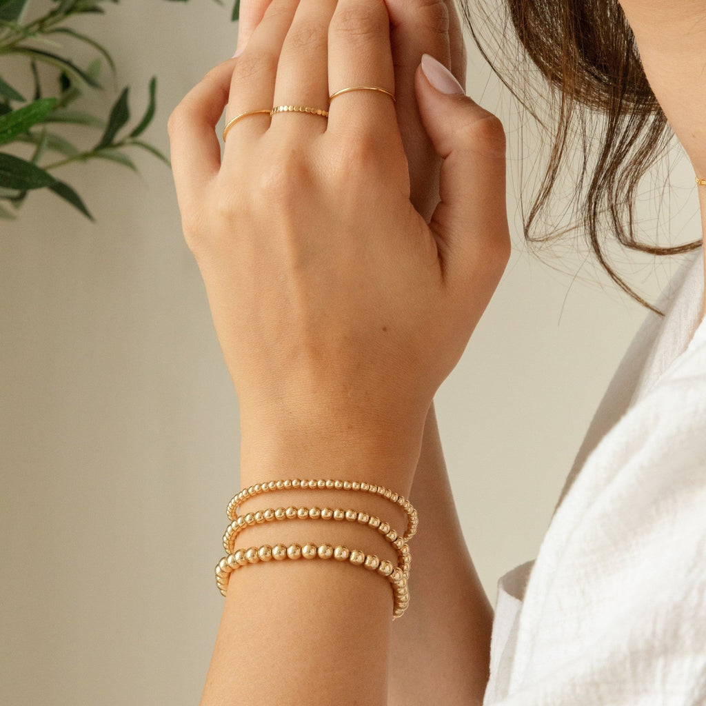 14K Gold Stretch Bead Bracelet Set