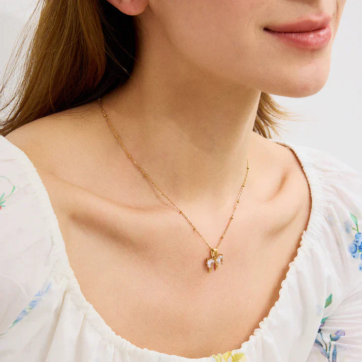14K Gold Elegant Bow Pendant Necklace