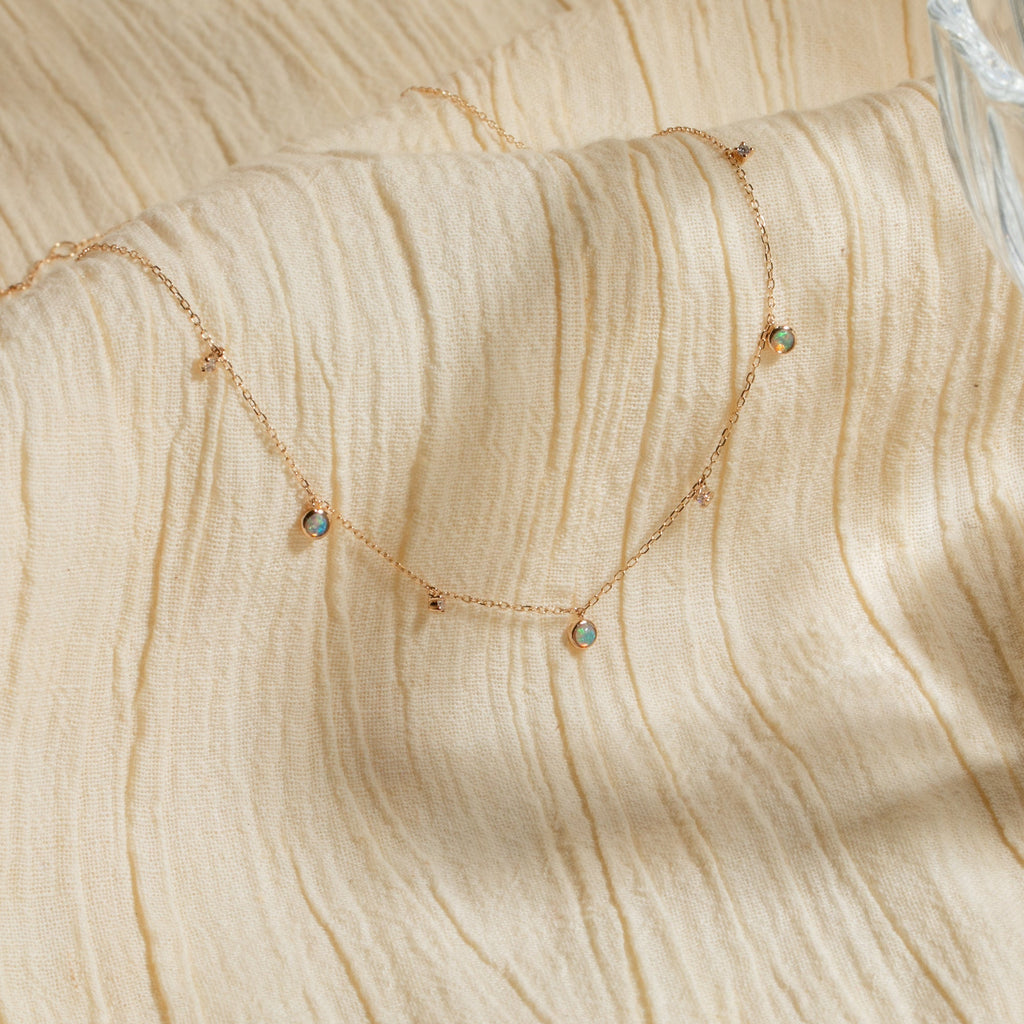 Opal + Diamond Station Necklace - Reversible