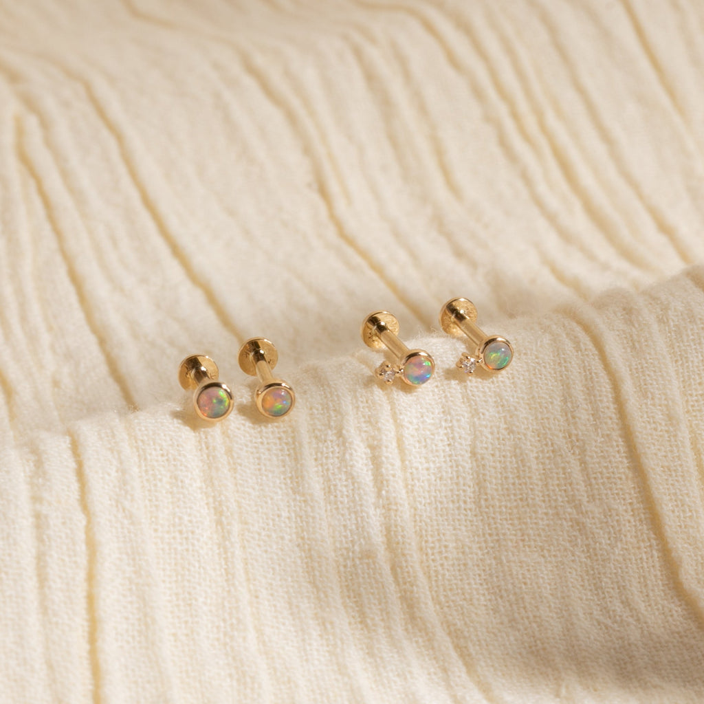 Dainty Opal Flat Back Stud Earring