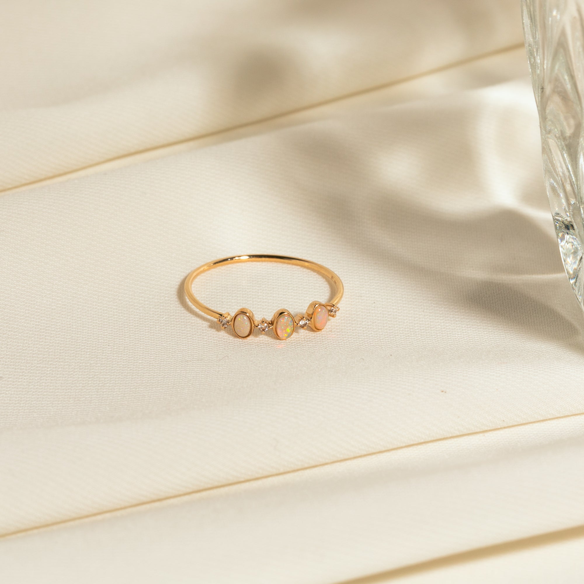 Triple Opal + Diamond Ring