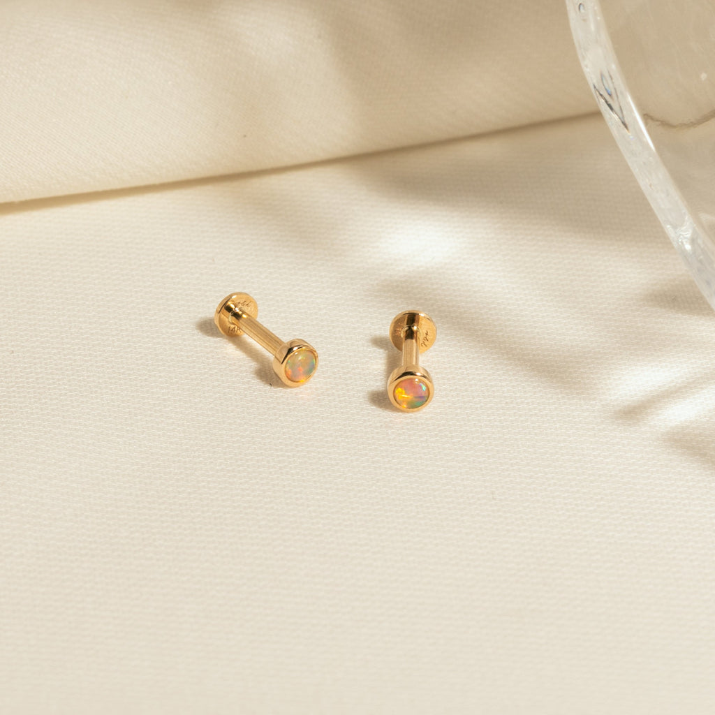 Dainty Opal Flat Back Stud Earring