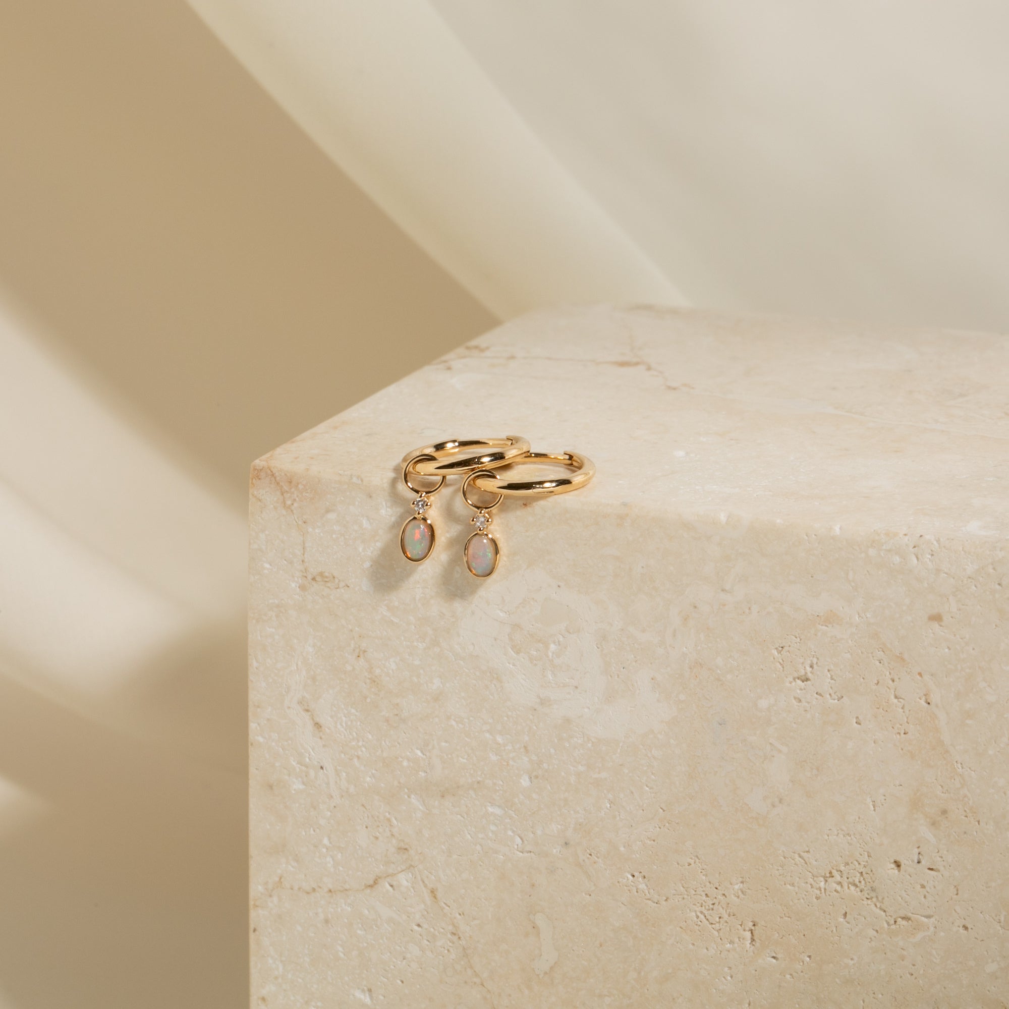 Dainty Opal + Diamond Hoop Earrings