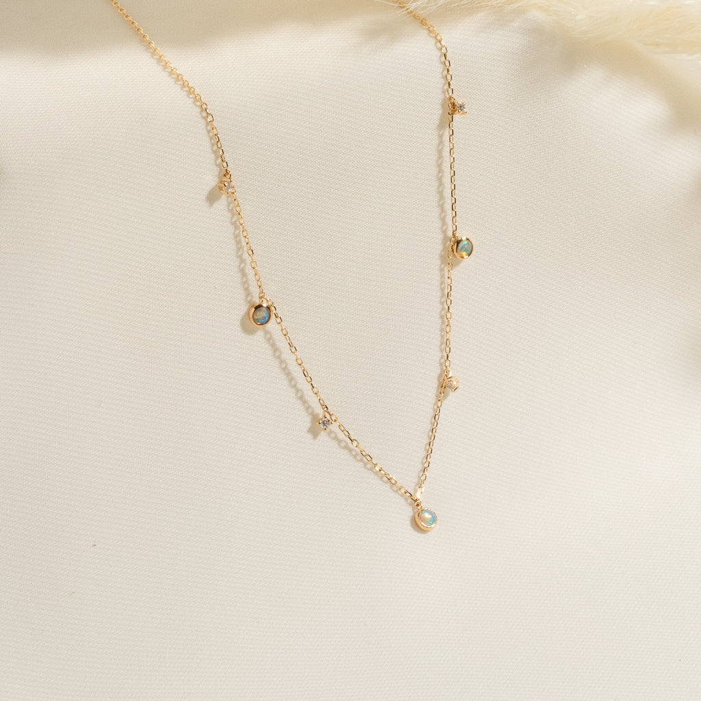 Opal + Diamond Station Necklace - Reversible