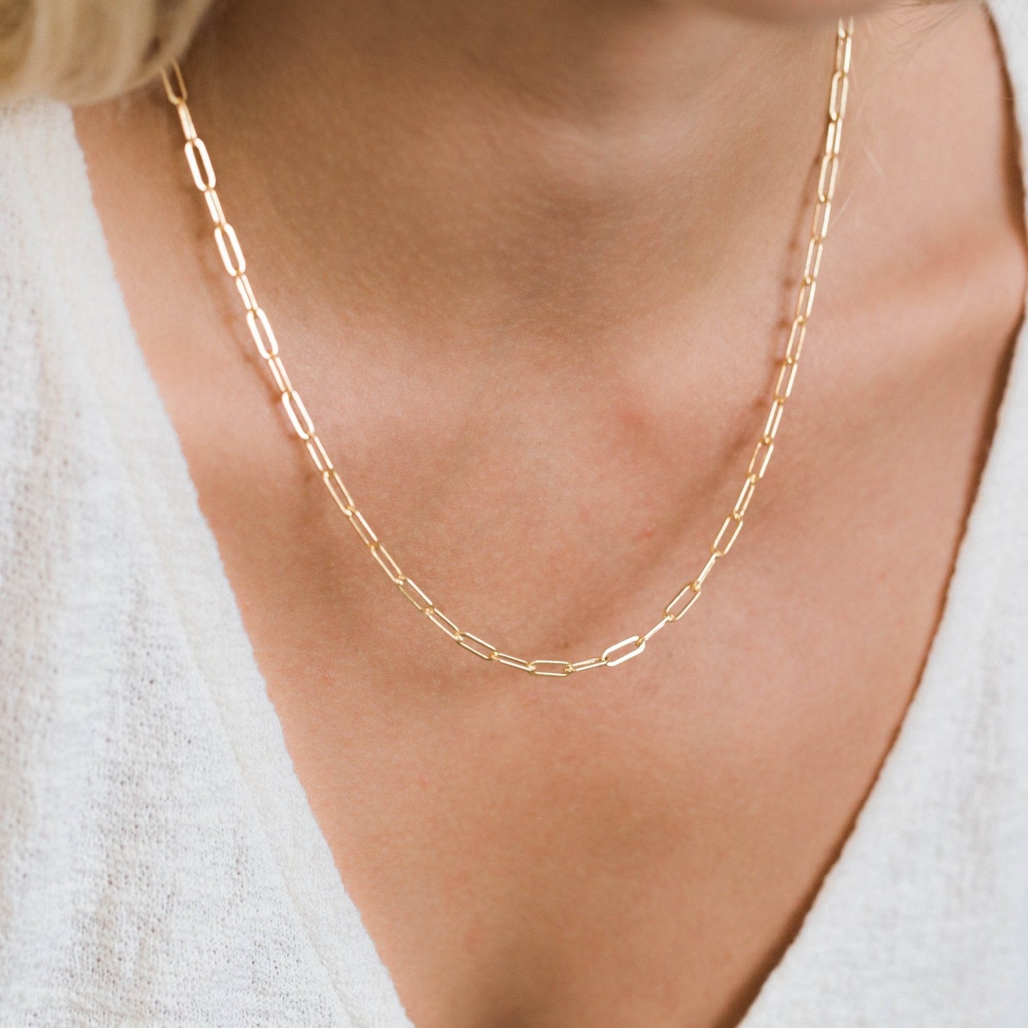 14K Gold Paperclip Chain Necklace
